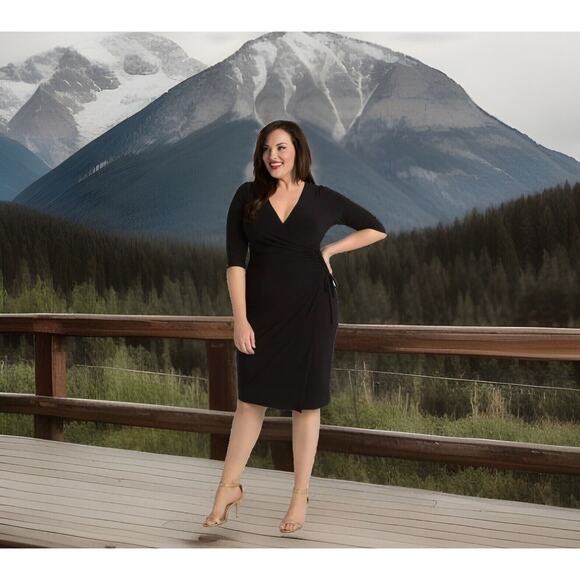Kiyonna Black Dress Faux Wrap LBD 1X Vixen Style Laced on Side Slimming Packable - Picture 7 of 7